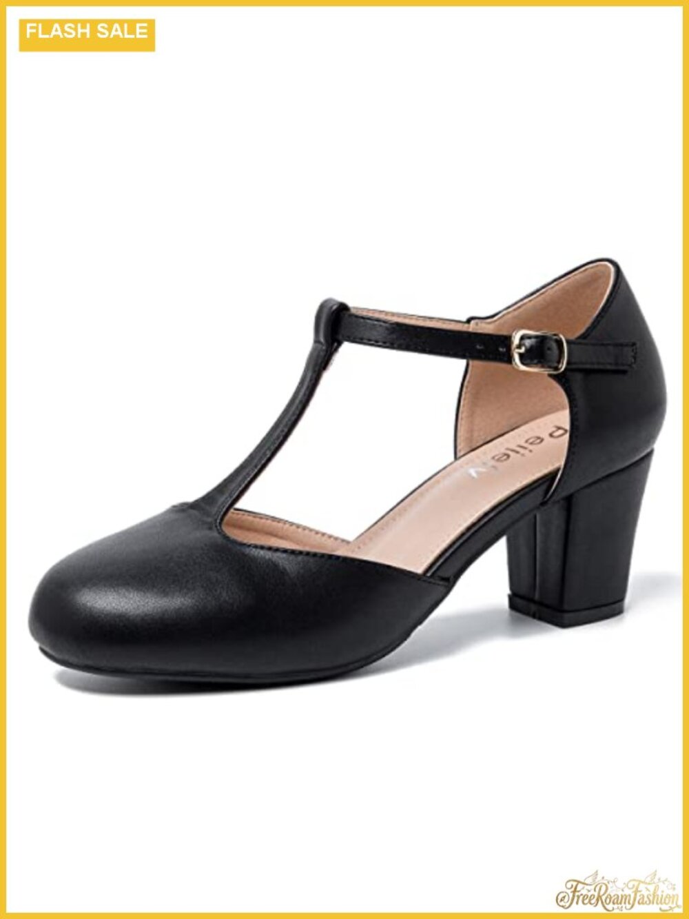 Women's T-Strap Mary Jane Pumps Block Heel Closed Toe Dress Shoes Buckle